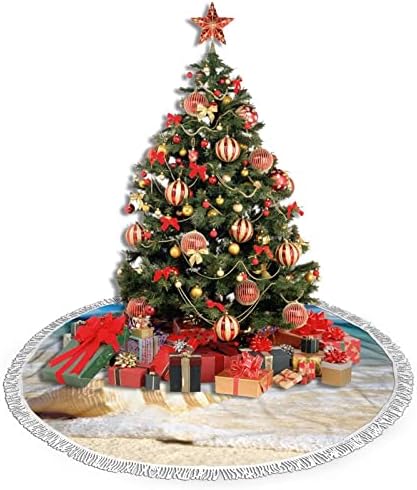 צדף גדול על חצאית עץ חג המולד, מחצלת חצאית עץ חג המולד עם ציצית לעיצוב מסיבות חתונה לחג 48