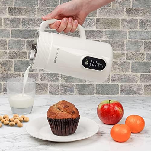מכונת יצרנית חלב אגוזים אוטומטית של GeniusLix לחלב תוצרת בית, על בסיס צמחי עם נקייה אוטומטית ובקרת טמפרטורה, יצרנית חלב סויה, משקאות שאינם חלביים-שיבולת שועל/קוקוס/קשיו/יצרנית מכונת חלב פרה שקדים עם מסננת