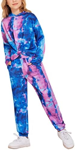 HOPEAC 2 חתיכות בנות עניבה בגדים צבעוניים סט טוויסט חמוד צמרות קדמיות קפוצ'ונים קפוצ'ונים מכנסי טרניקה אימונית תלבושות תלבושות