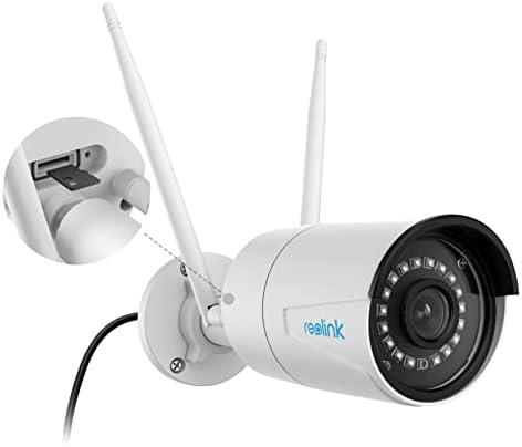 מצלמת אבטחה של Reolink Outdoor, מערכת מצלמות אבטחה WiFi פלאגין 4MP עבור בית, WiFi 2.4/5GHz, Vision Night, IP66 אטום למים, זיהוי אדם/רכב חכם, עובד עם Google Assistant, RLC-410W